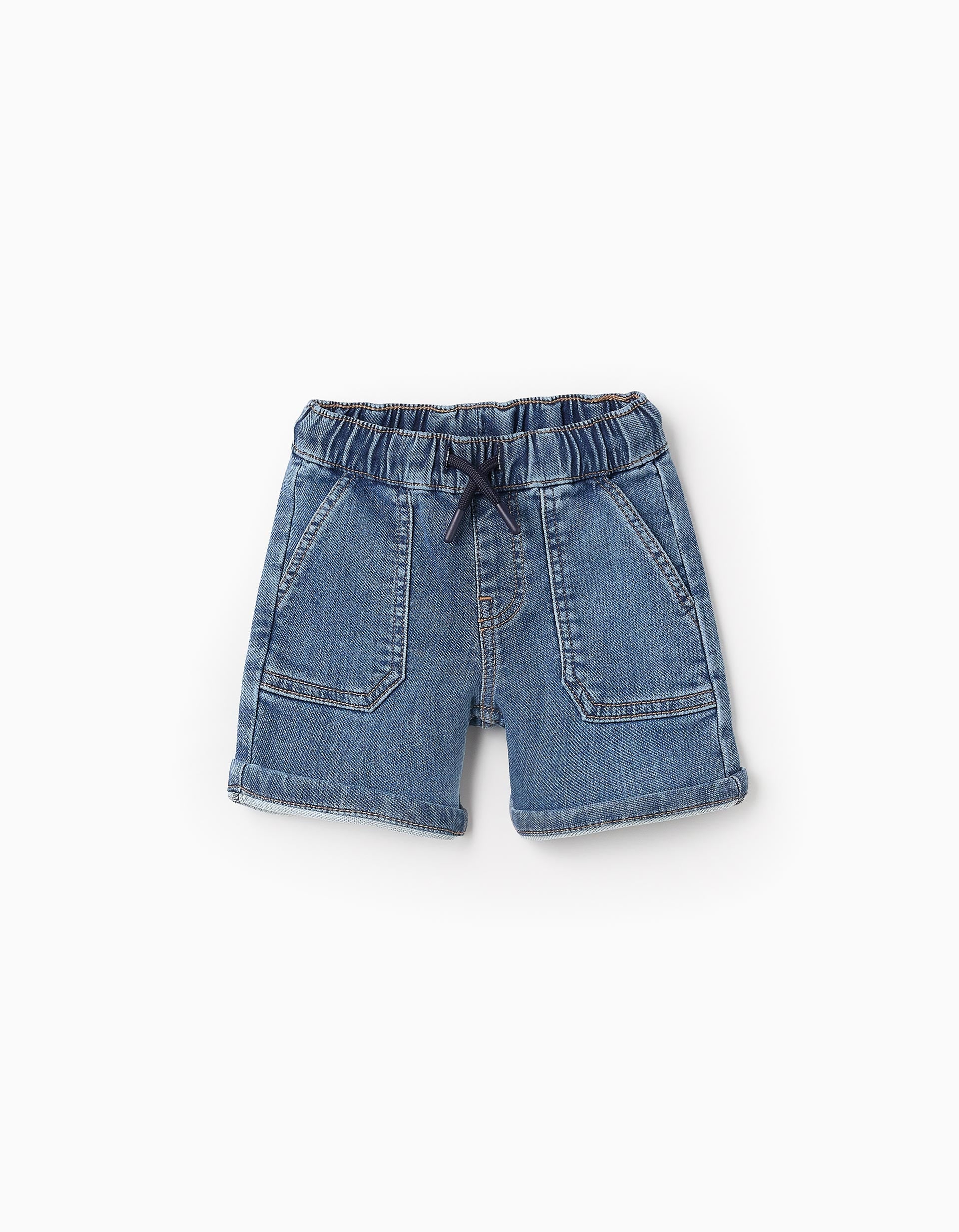 Short en Jean avec Poches Patch pour Bébé Garçon, Bleu