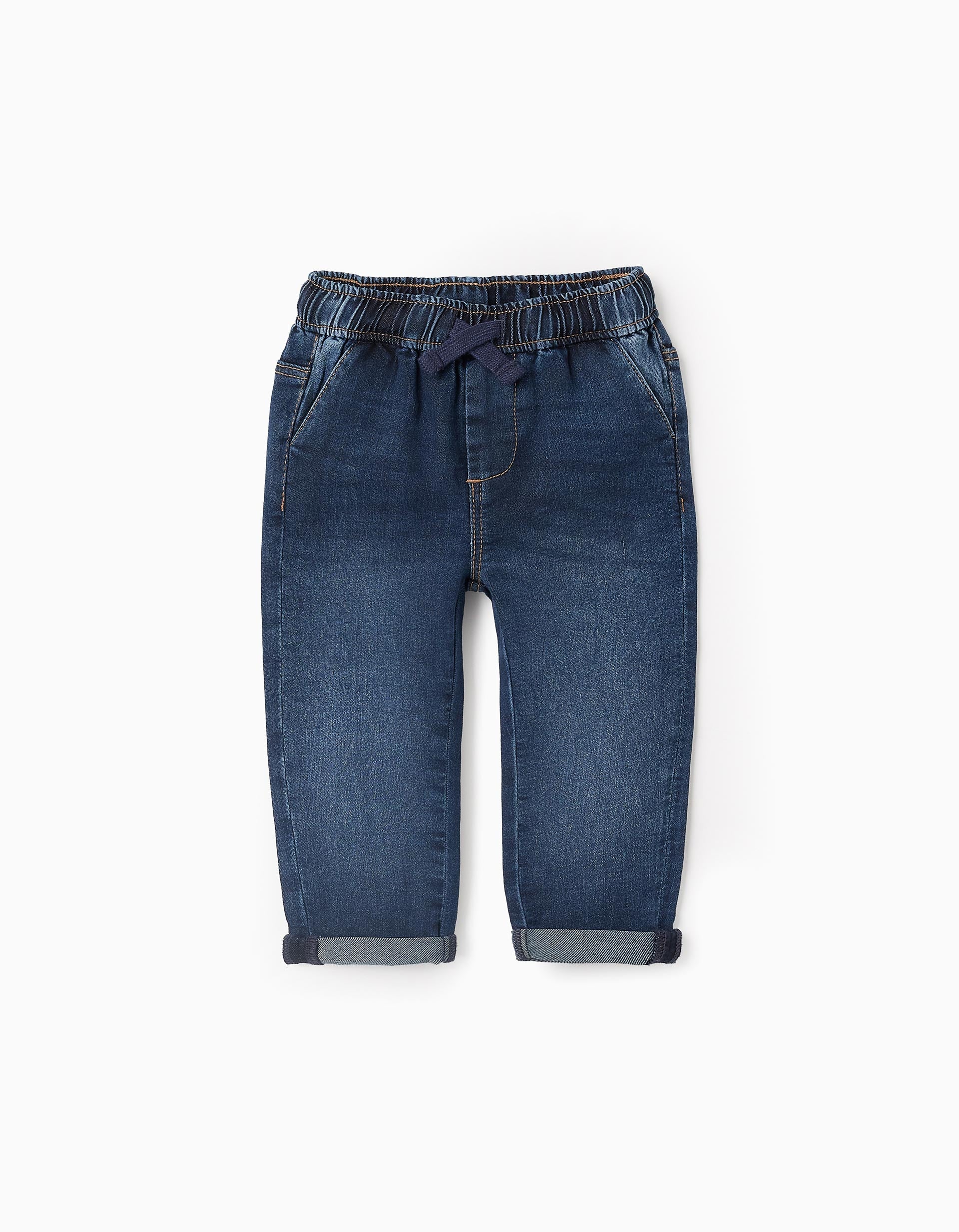 Denim Trousers with Drawstring 'Comfort Denim' for Baby Boys, Dark Blue