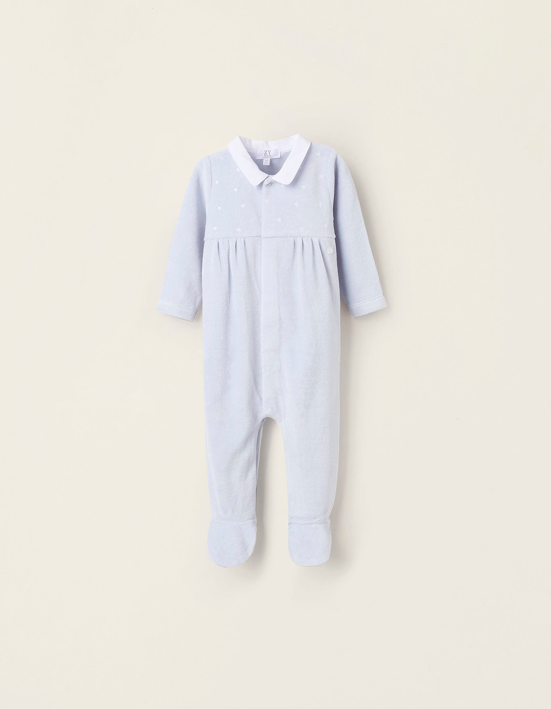 Babygrow de Veludo com Bordados para recém-Nascido, Azul/Branco