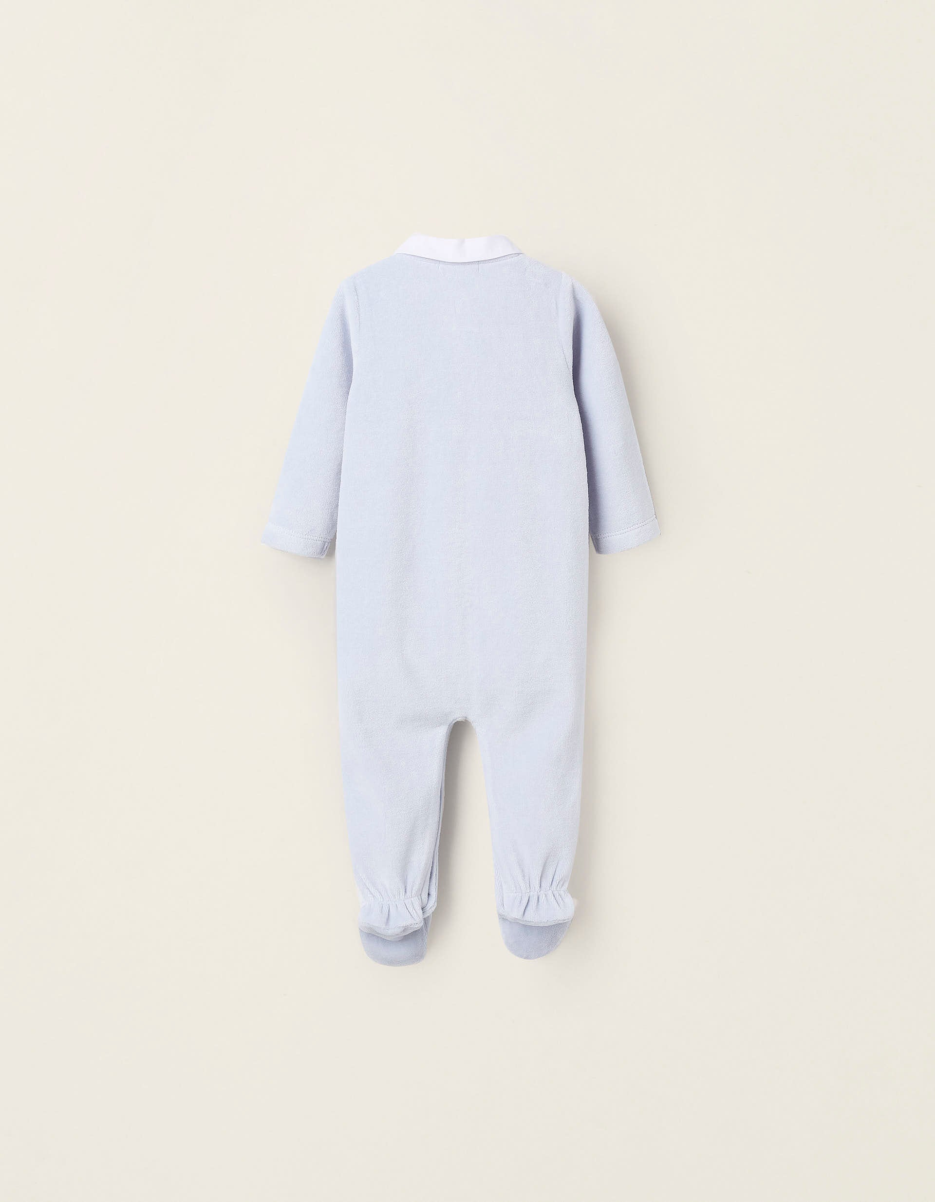 Babygrow de Veludo com Bordados para recém-Nascido, Azul/Branco