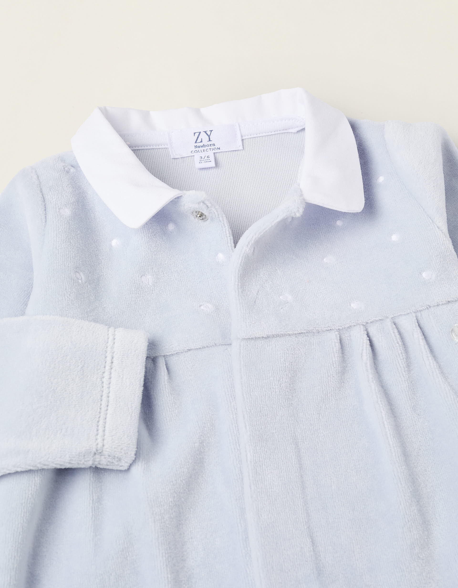 Babygrow de Veludo com Bordados para recém-Nascido, Azul/Branco