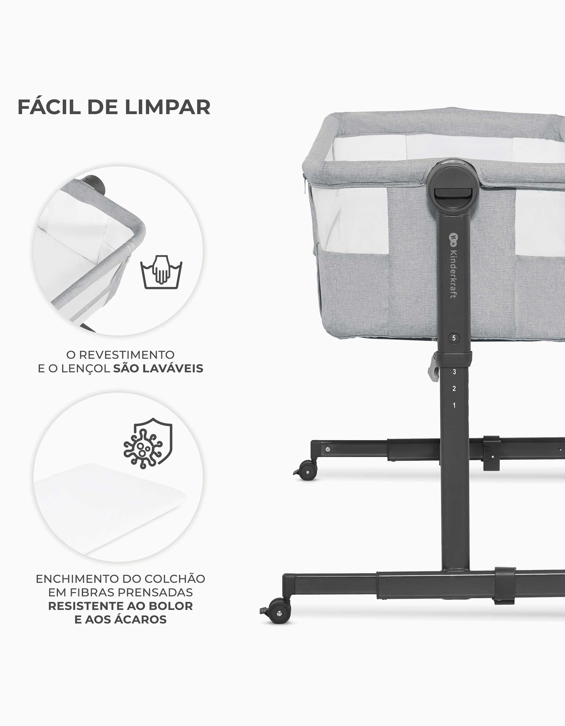 Berço Neste Up 2 Kinderkraft, Light Grey 