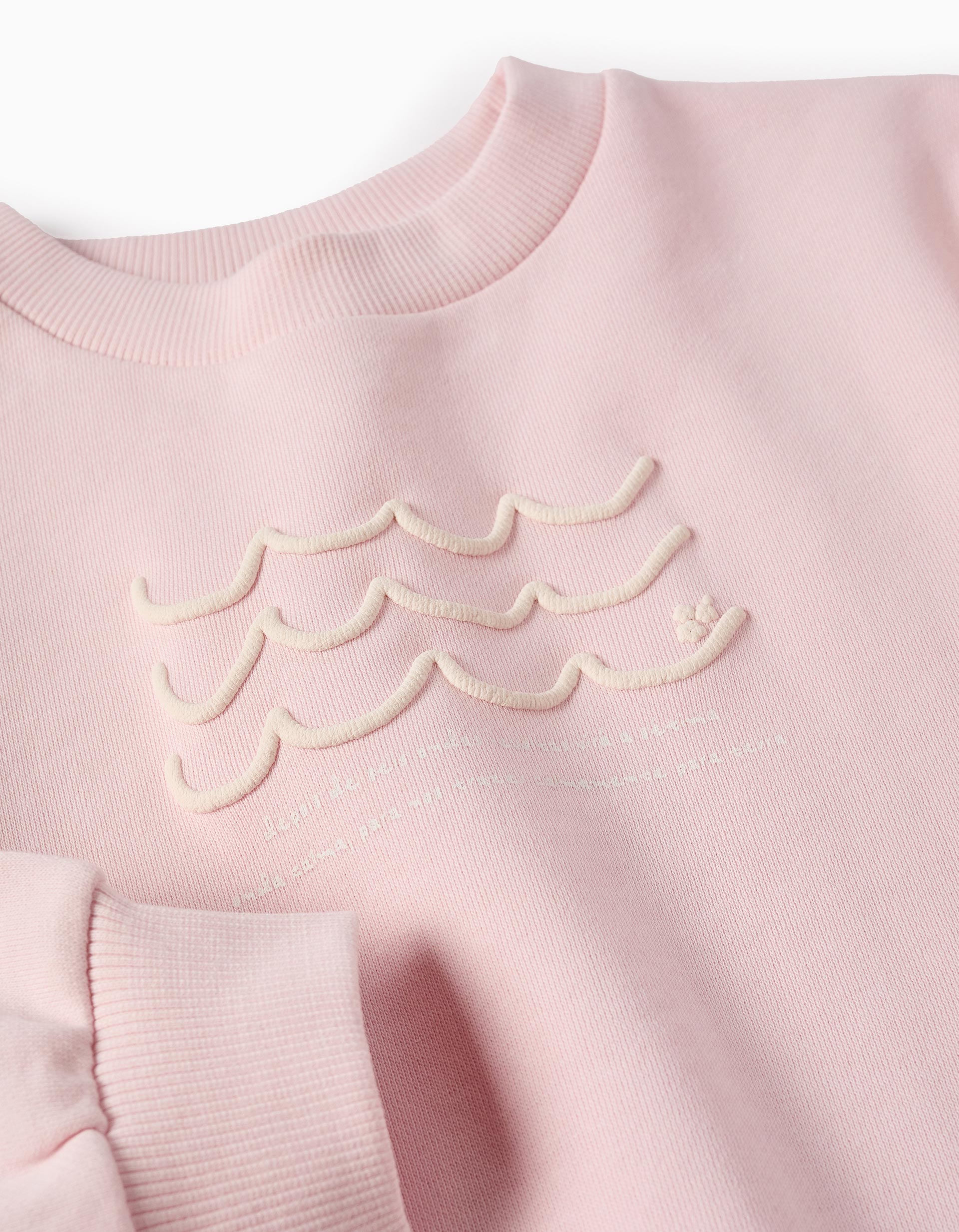 Sweat en Coton avec Imprimé en Relief pour Fille 'Ondes', Rose