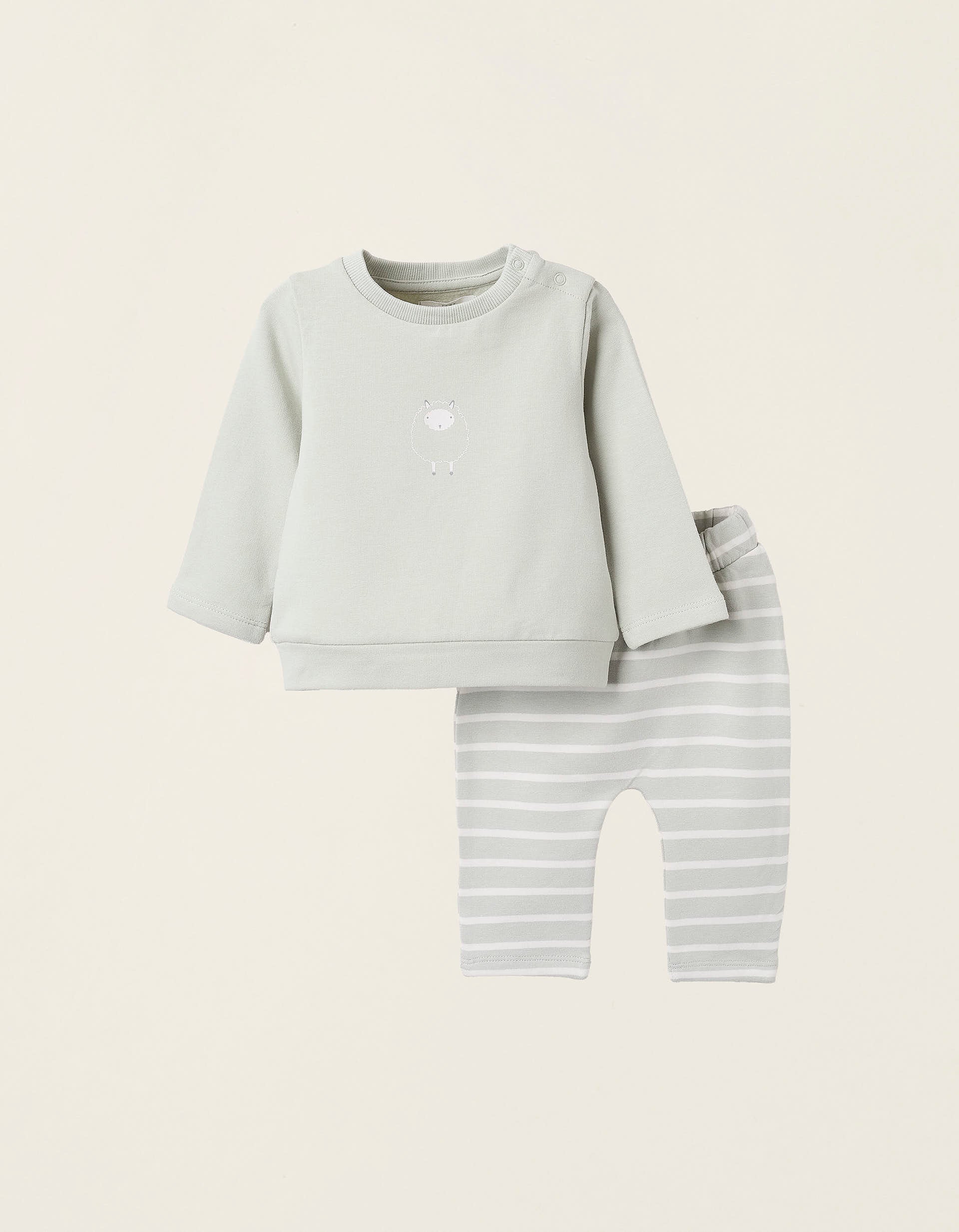 Conjunto Sweat + Calças para Recém-Nascido 'Ovelha', Branco/Verde