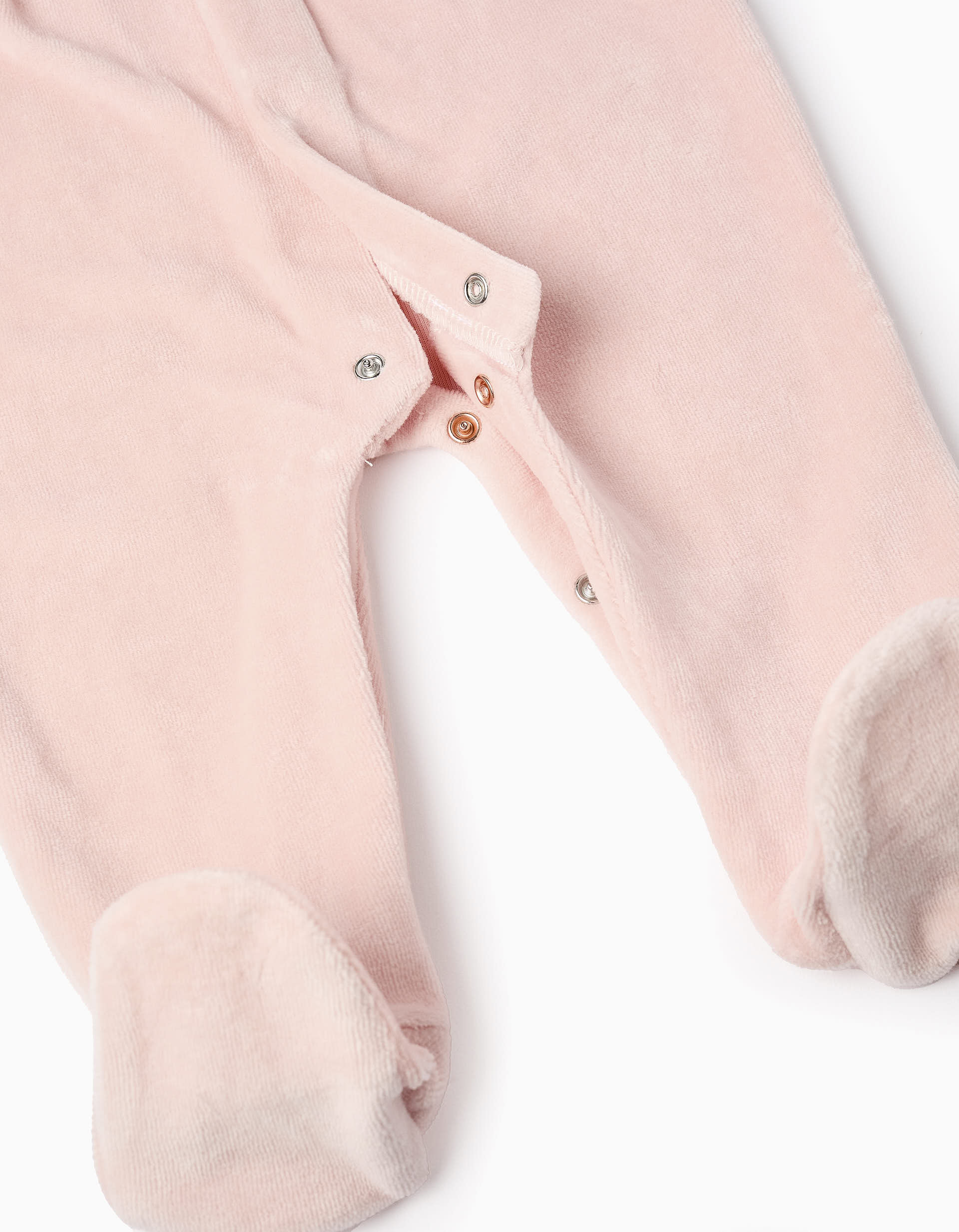 Babygrow de Veludo com Folhos e Bordado Inglês para Recém-Nascida,Rosa