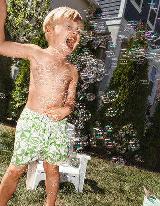 Short de Bain à Motif pour Garçon, Blanc/Vert