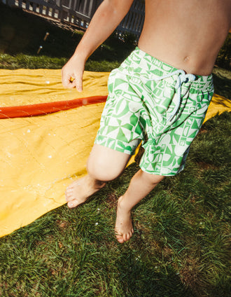 Short de Bain à Motif pour Garçon, Blanc/Vert