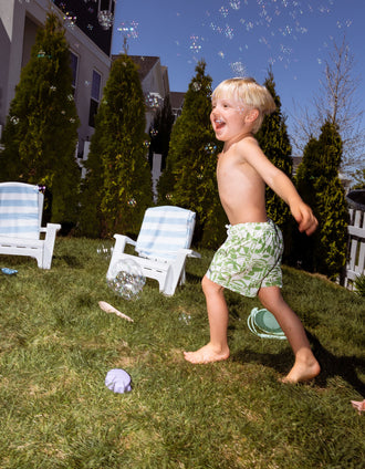 Short de Bain à Motif pour Garçon, Blanc/Vert
