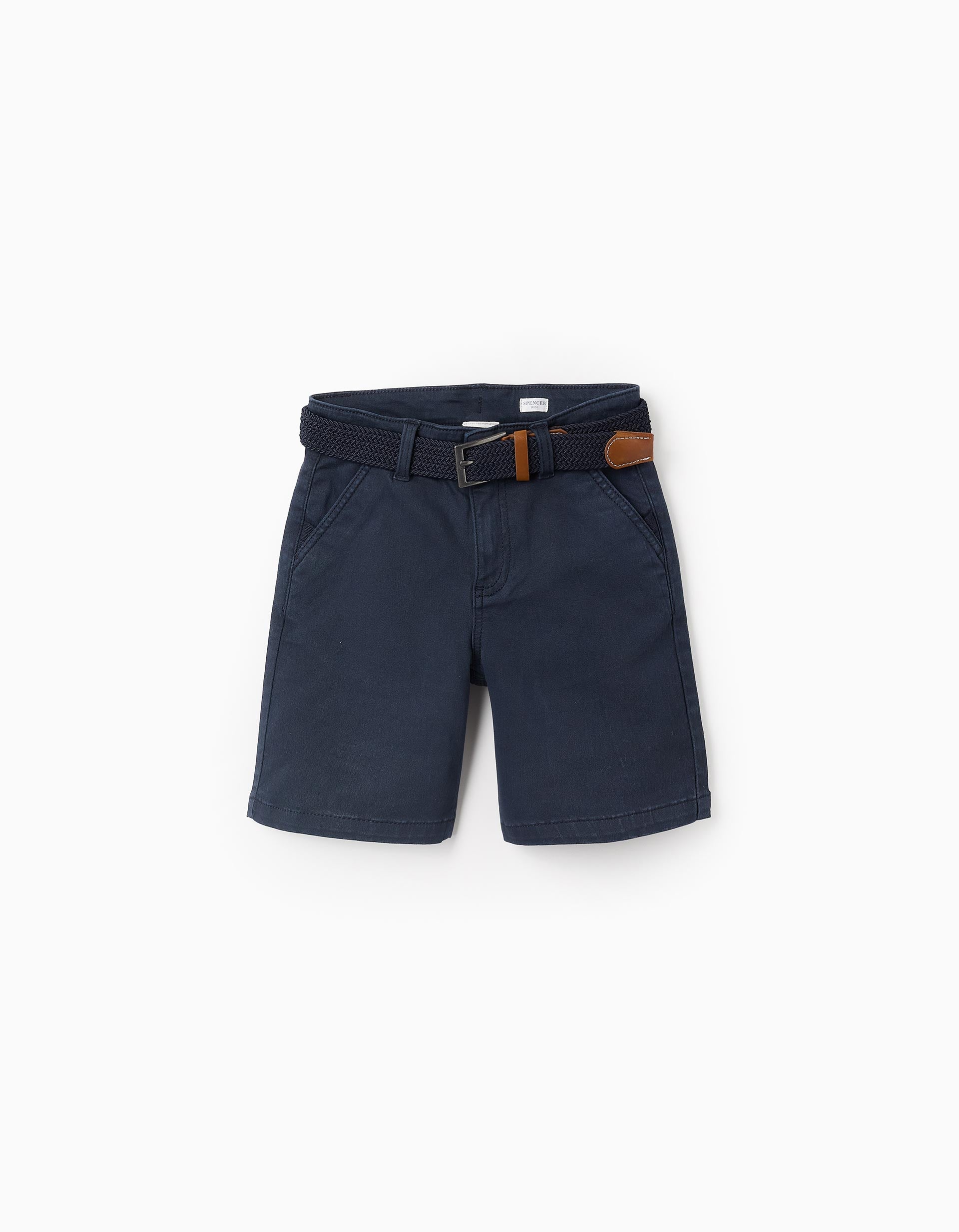 Chino Twill Shorts with Belt for Boys 'Midi', Dark Blue