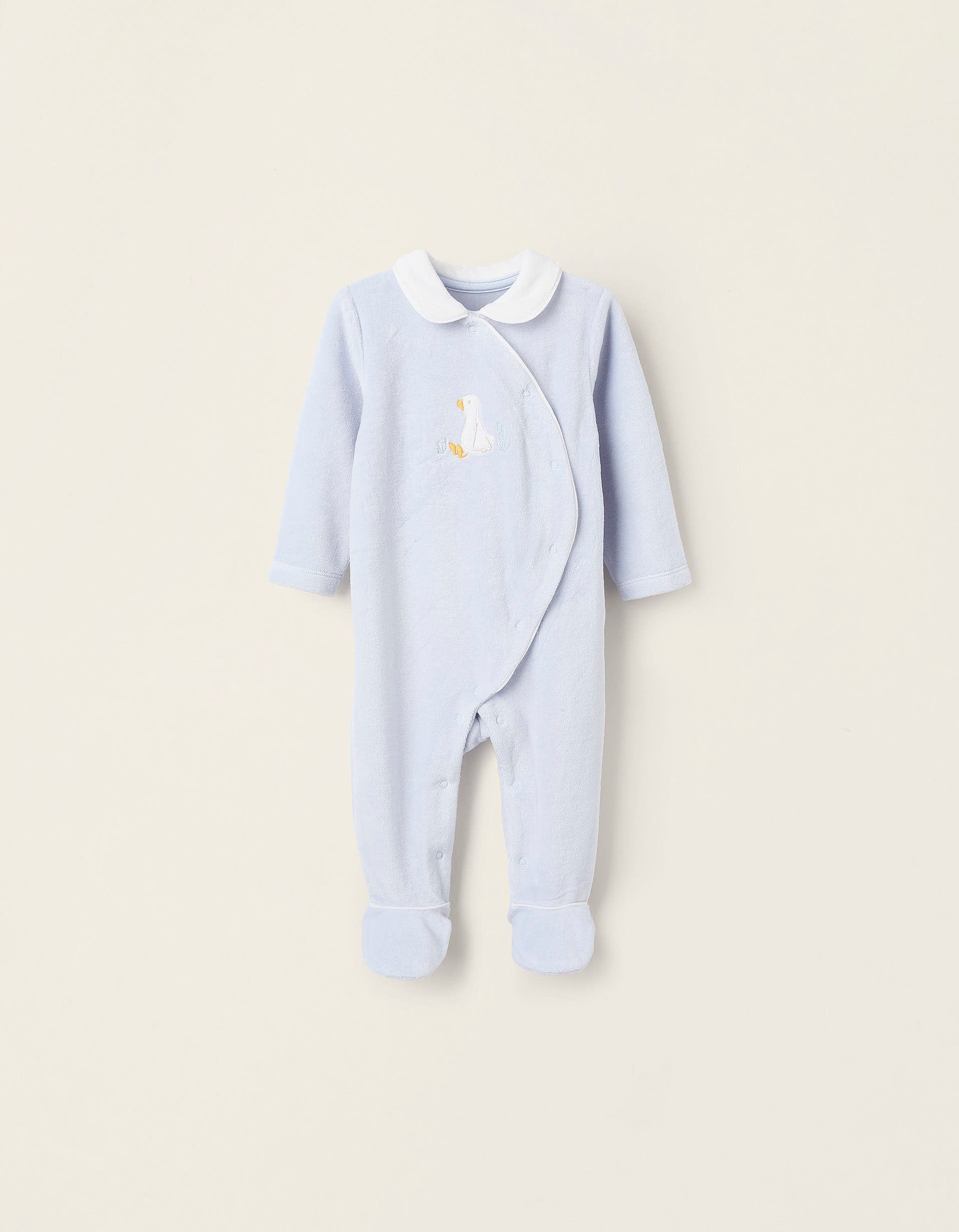 Babygrow de Veludo para Recém-Nascida 'Cegonha', Azul