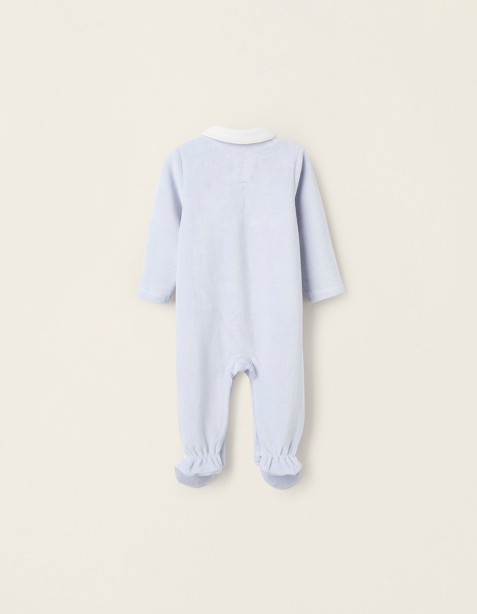 Babygrow de Veludo para Recém-Nascida 'Cegonha', Azul