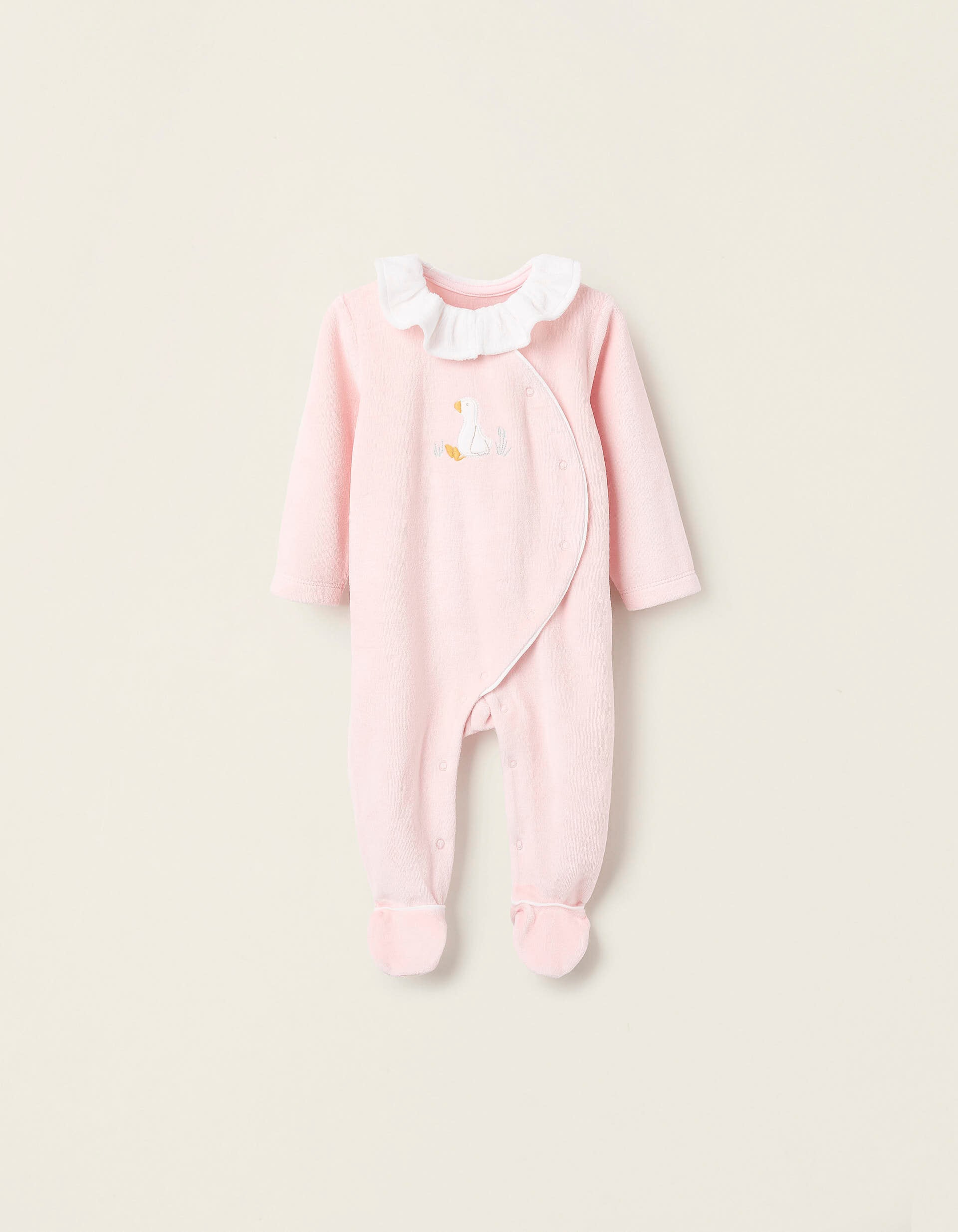 Babygrow de Veludo para Recém-Nascida 'Cegonha', Rosa