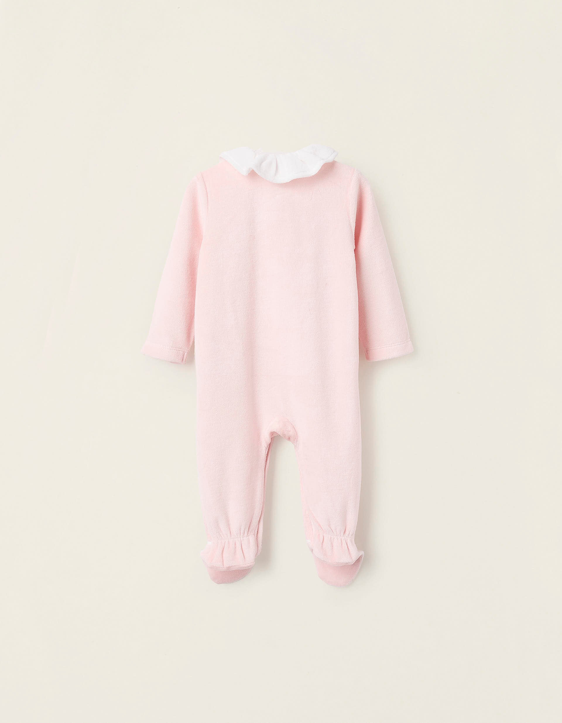 Babygrow de Veludo para Recém-Nascida 'Cegonha', Rosa