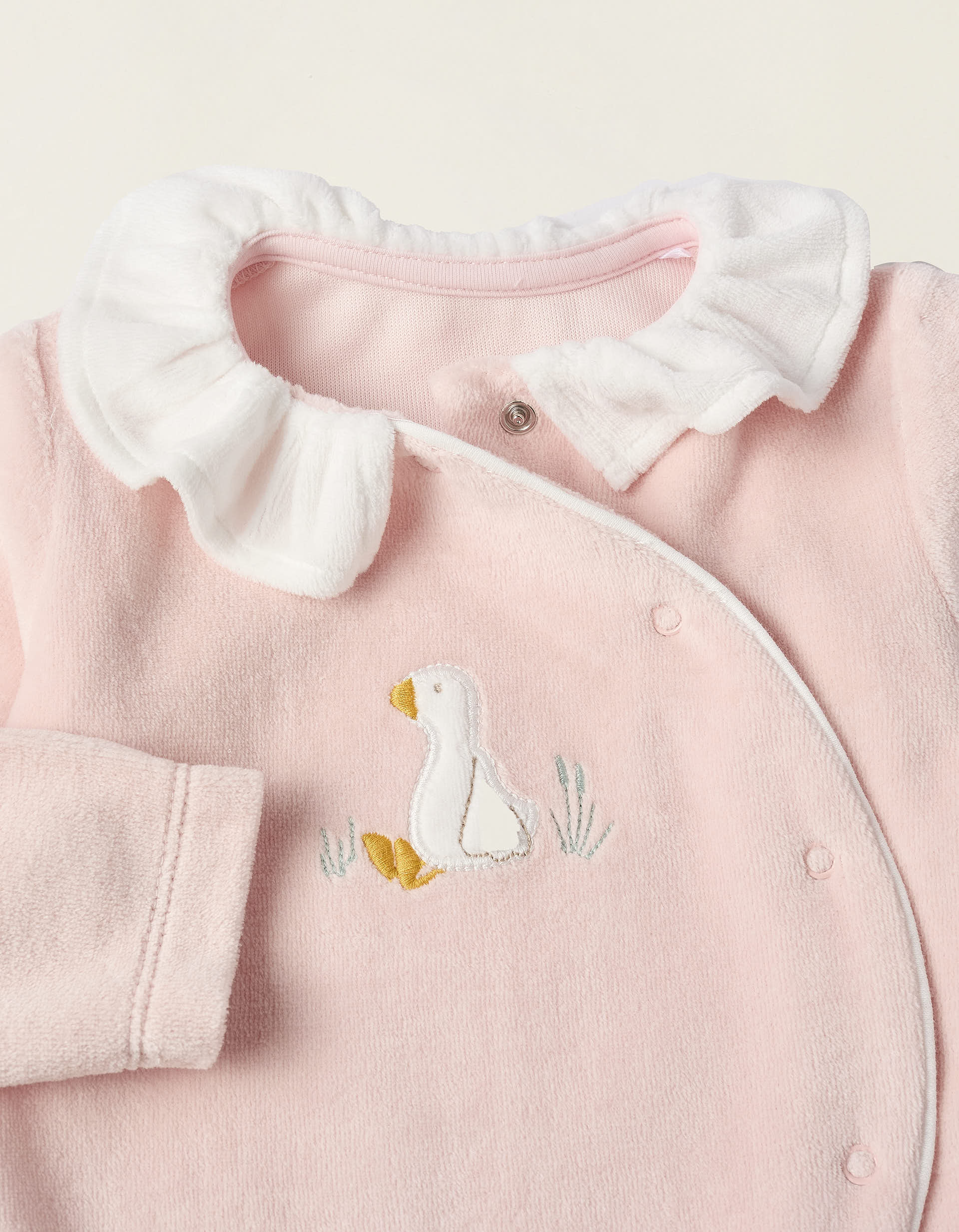 Babygrow de Veludo para Recém-Nascida 'Cegonha', Rosa