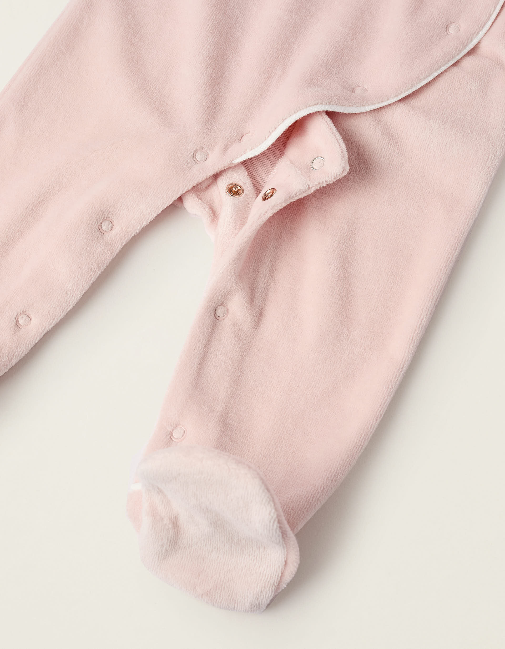 Babygrow de Veludo para Recém-Nascida 'Cegonha', Rosa