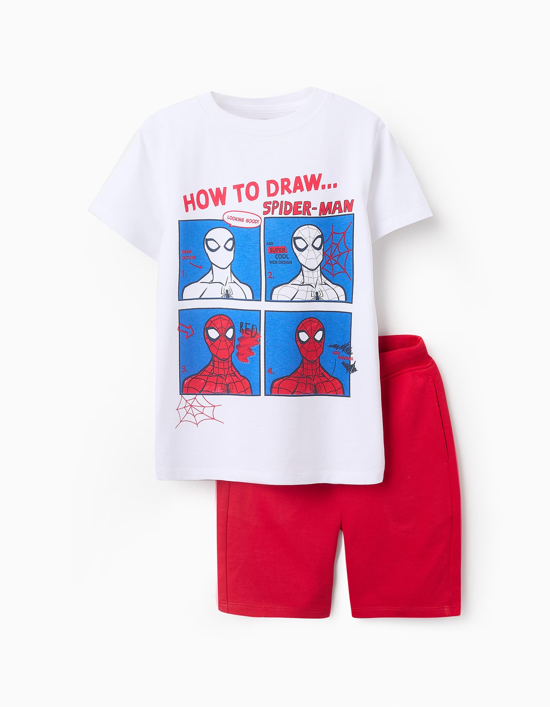 Camiseta + Bermuda de Algodón para Niño 'Spider-Man', Blanco/Rojo