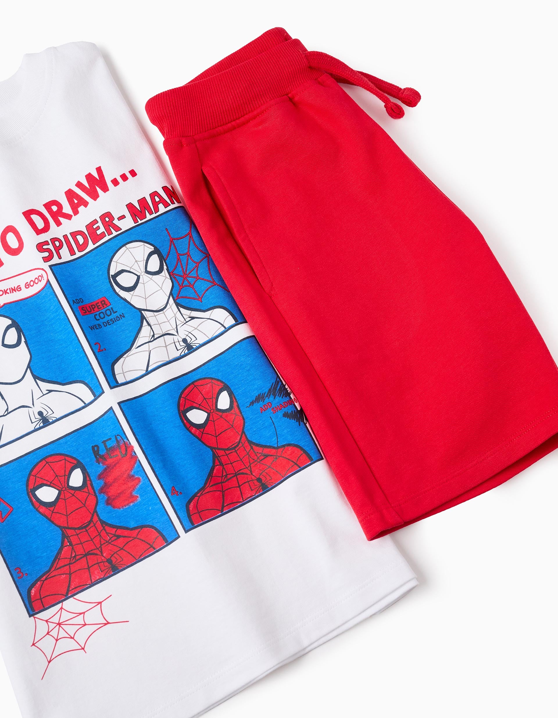 Camiseta + Bermuda de Algodón para Niño 'Spider-Man', Blanco/Rojo