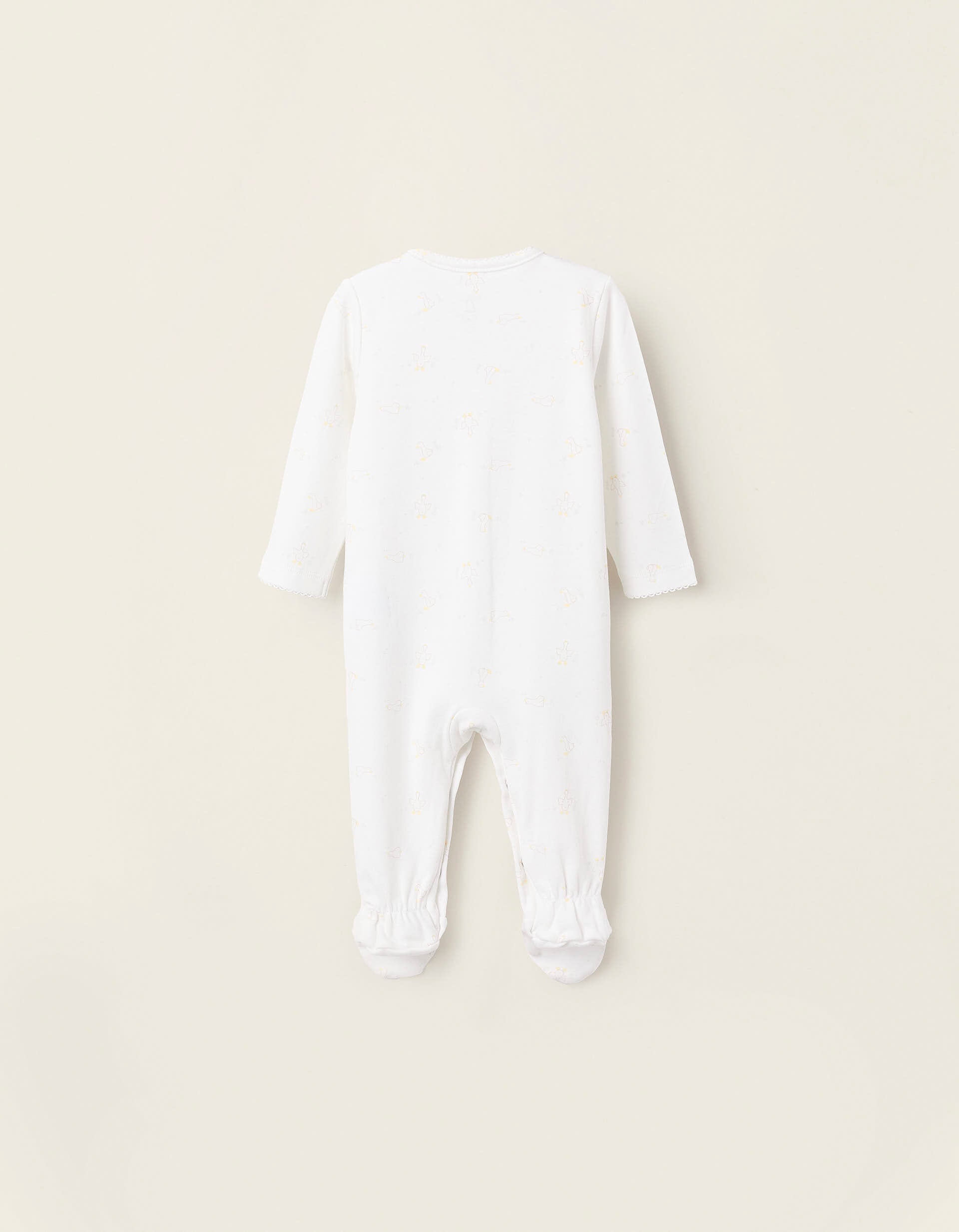 Babygrow + Gorro + Fralda para Recém-Nascido 'Cegonha', Branco/Bege