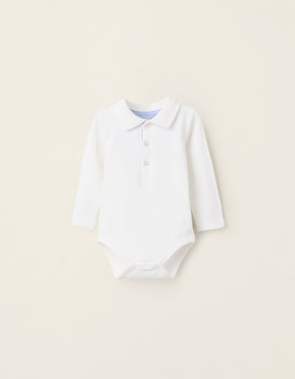 Long Sleeve Polo-Bodysuit for Newborn Boys, White