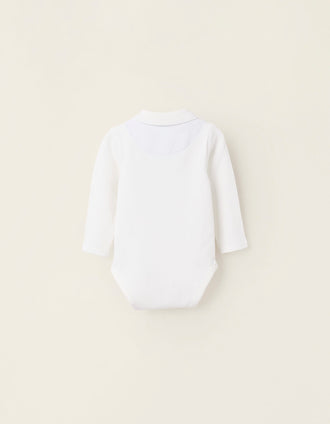 Long Sleeve Polo-Bodysuit for Newborn Boys, White