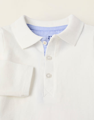 Long Sleeve Polo-Bodysuit for Newborn Boys, White