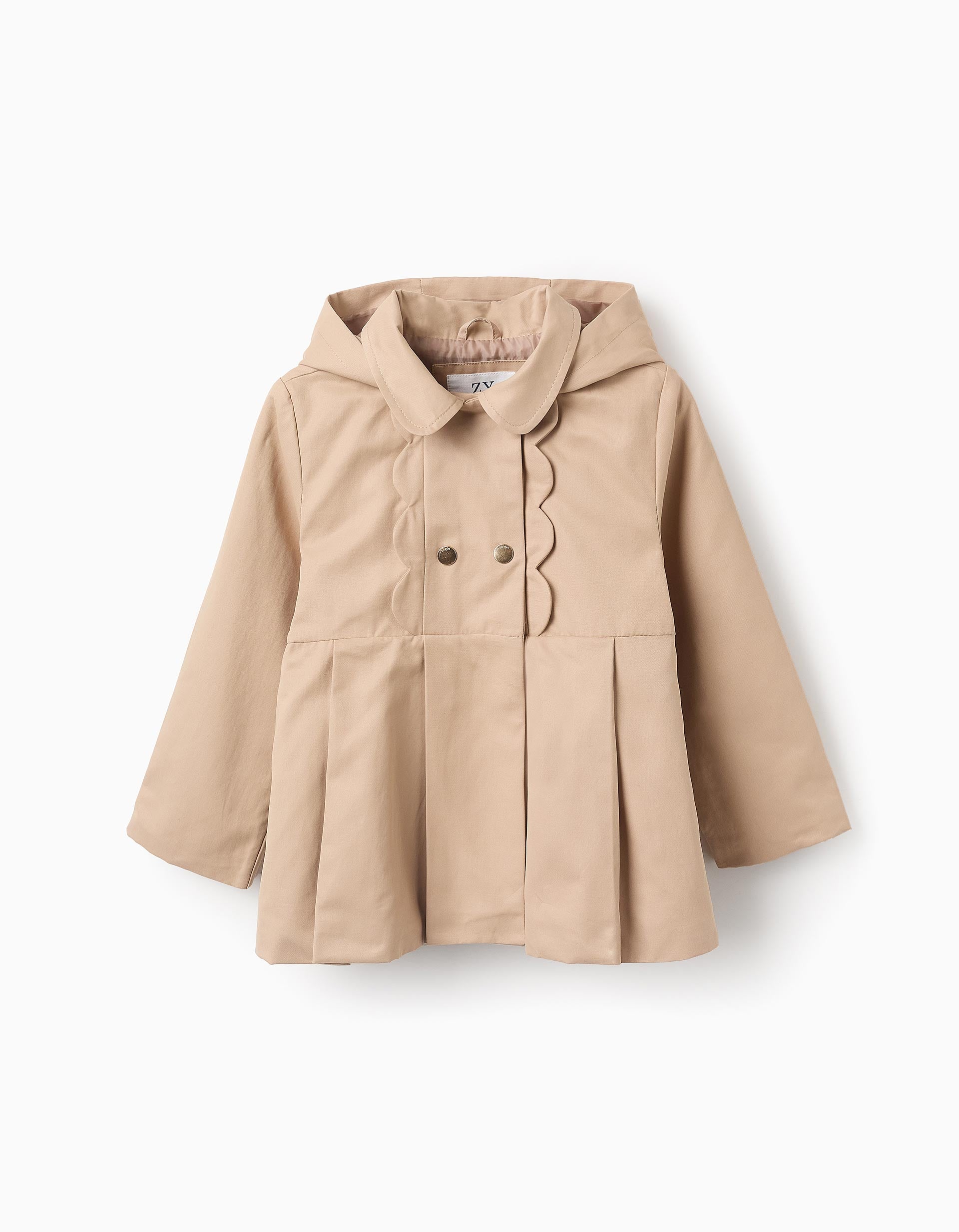 Pleated Hooded Parka for Girls, Beige