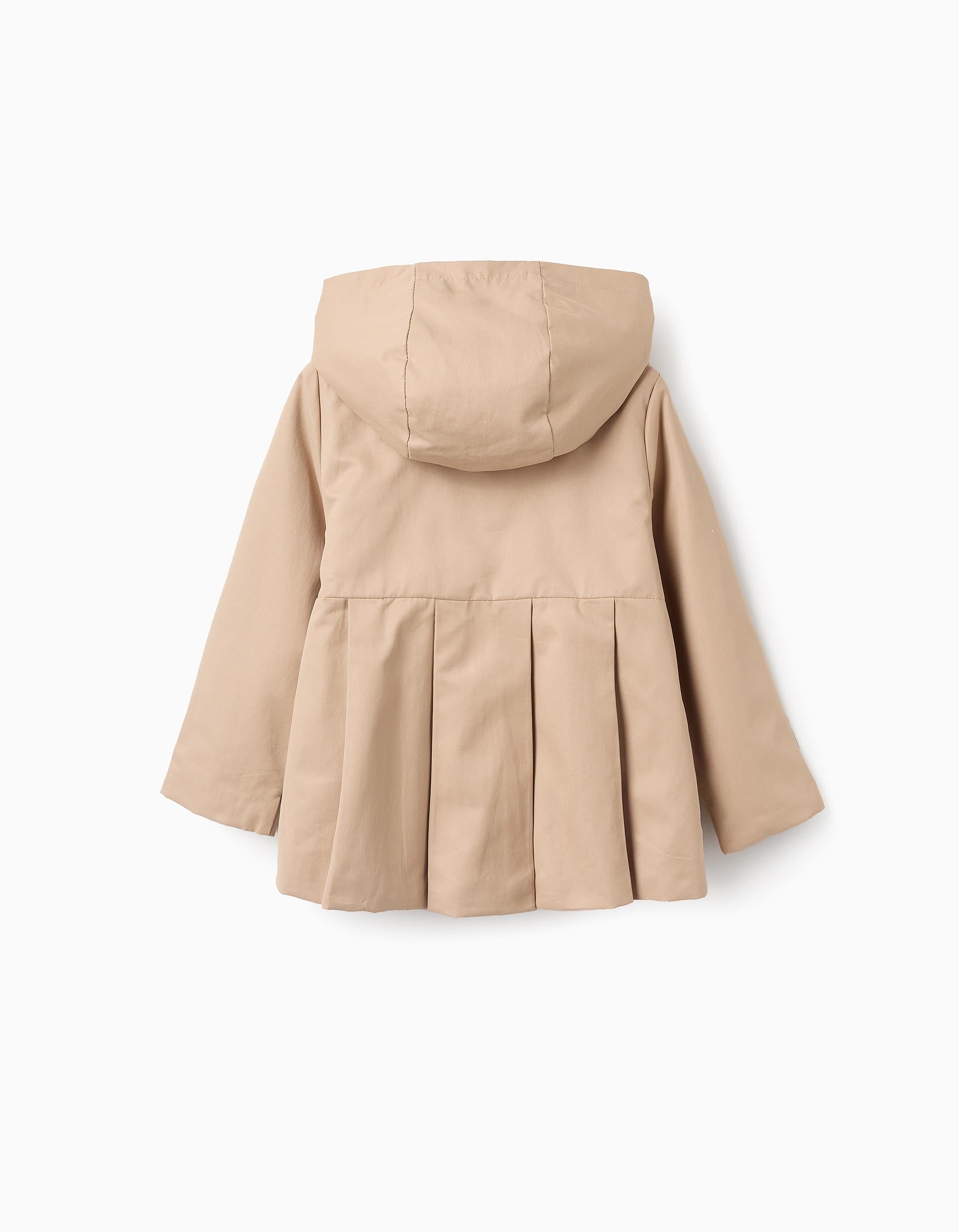 Pleated Hooded Parka for Girls, Beige