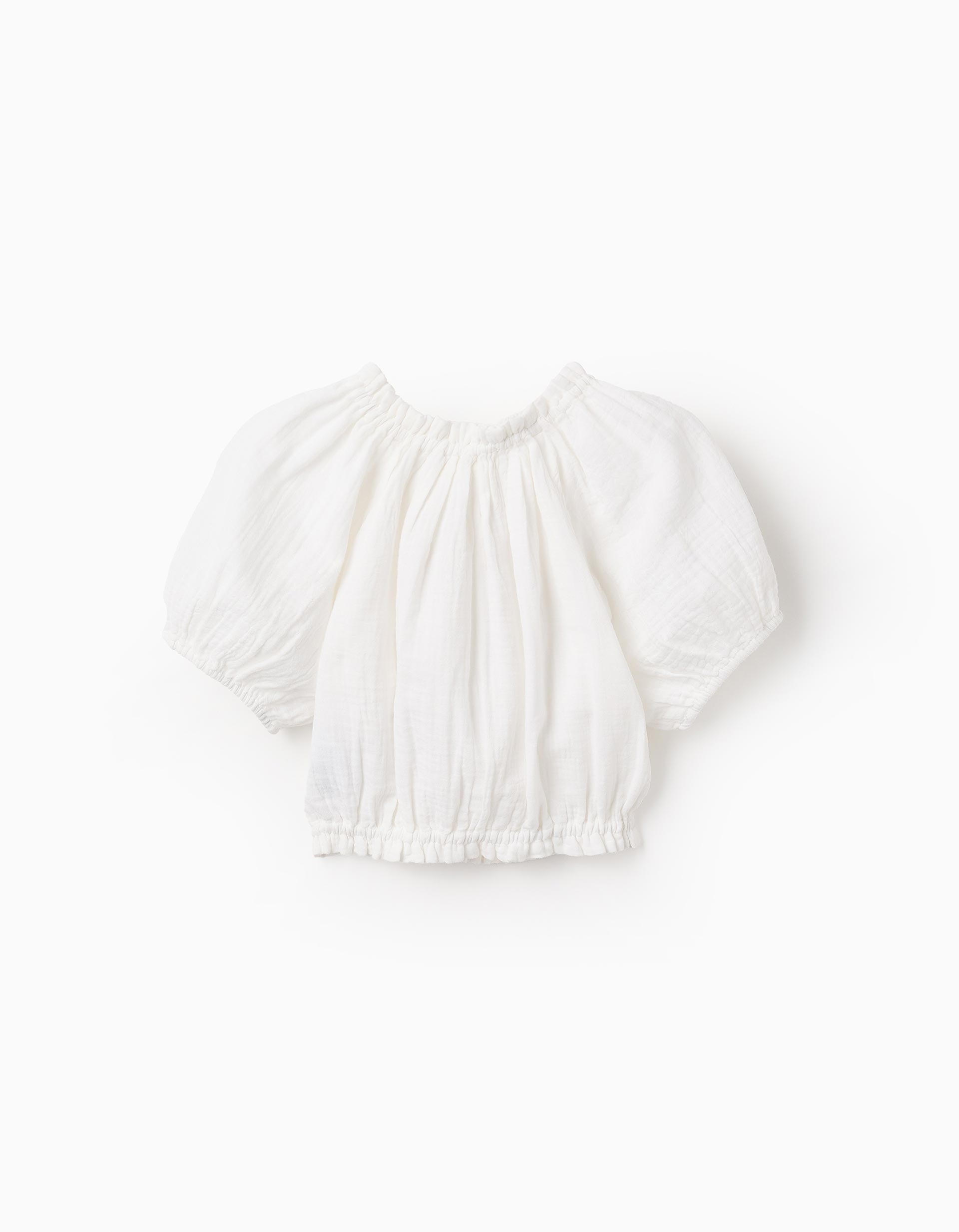 Blusa Campesina de Gasa con Punto de Cruz para Niña, Blanco