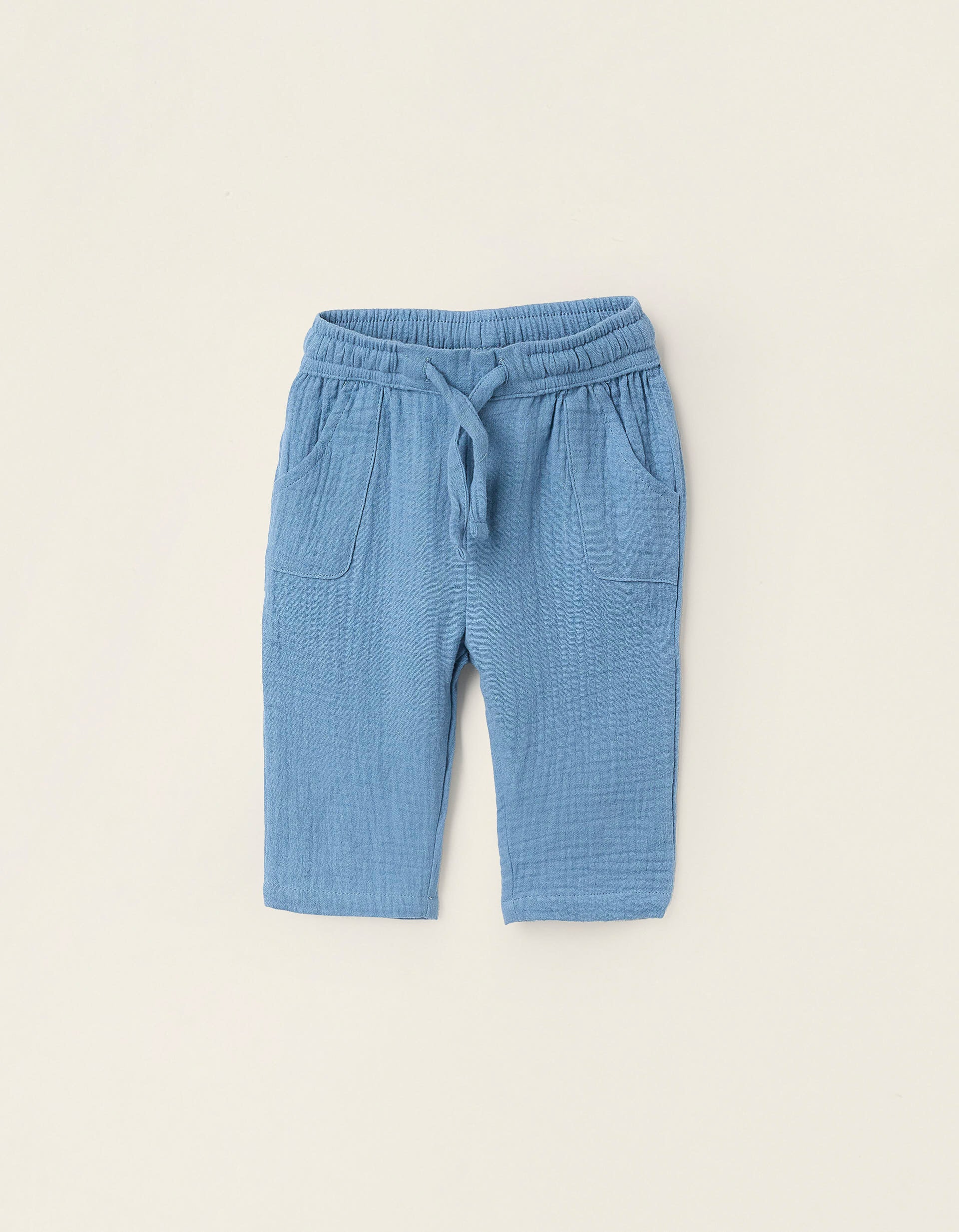 Cotton Muslin Trousers for Newborns, Turquoise