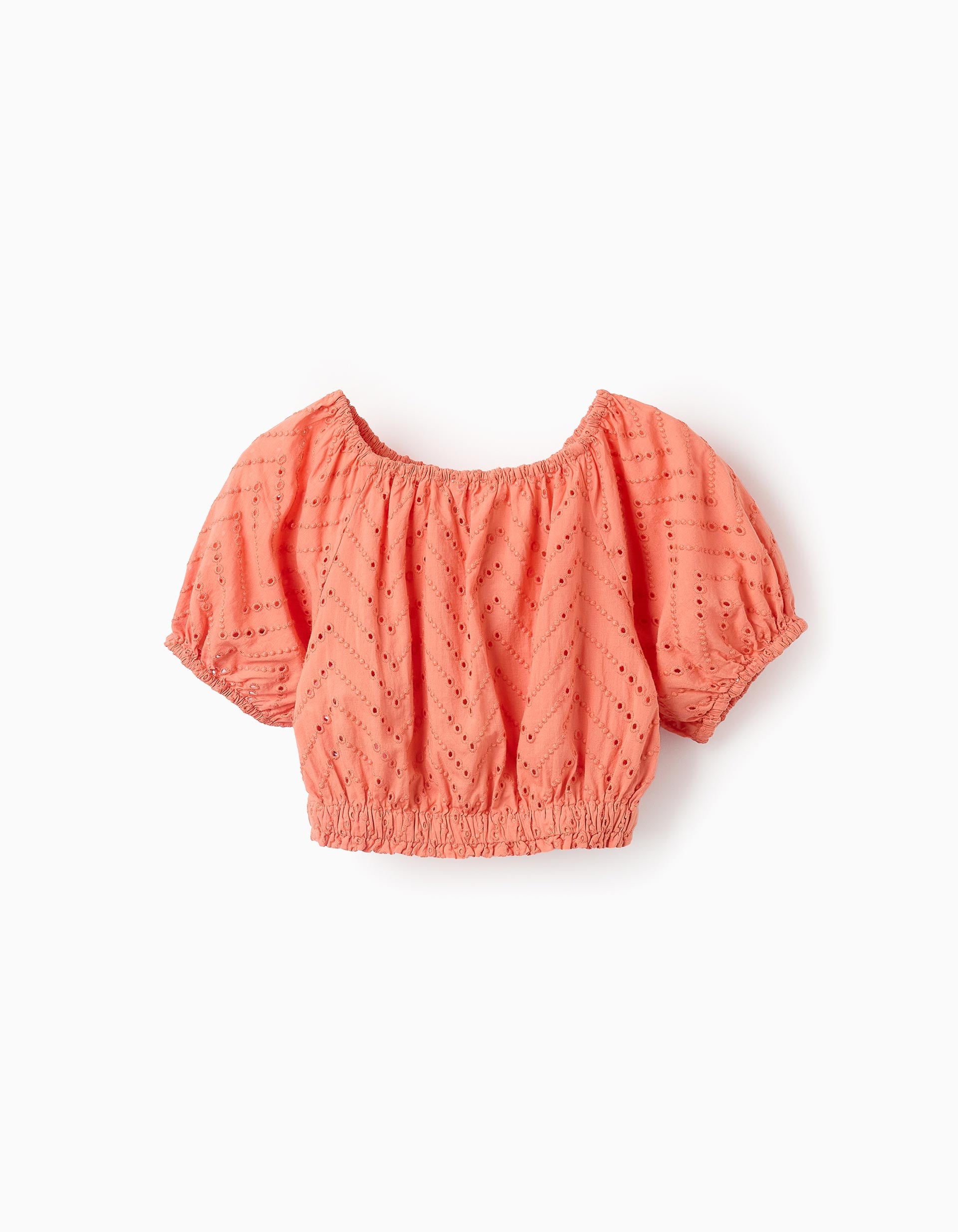 Top de Algodón con Bordado Inglés para Niña, Naranja