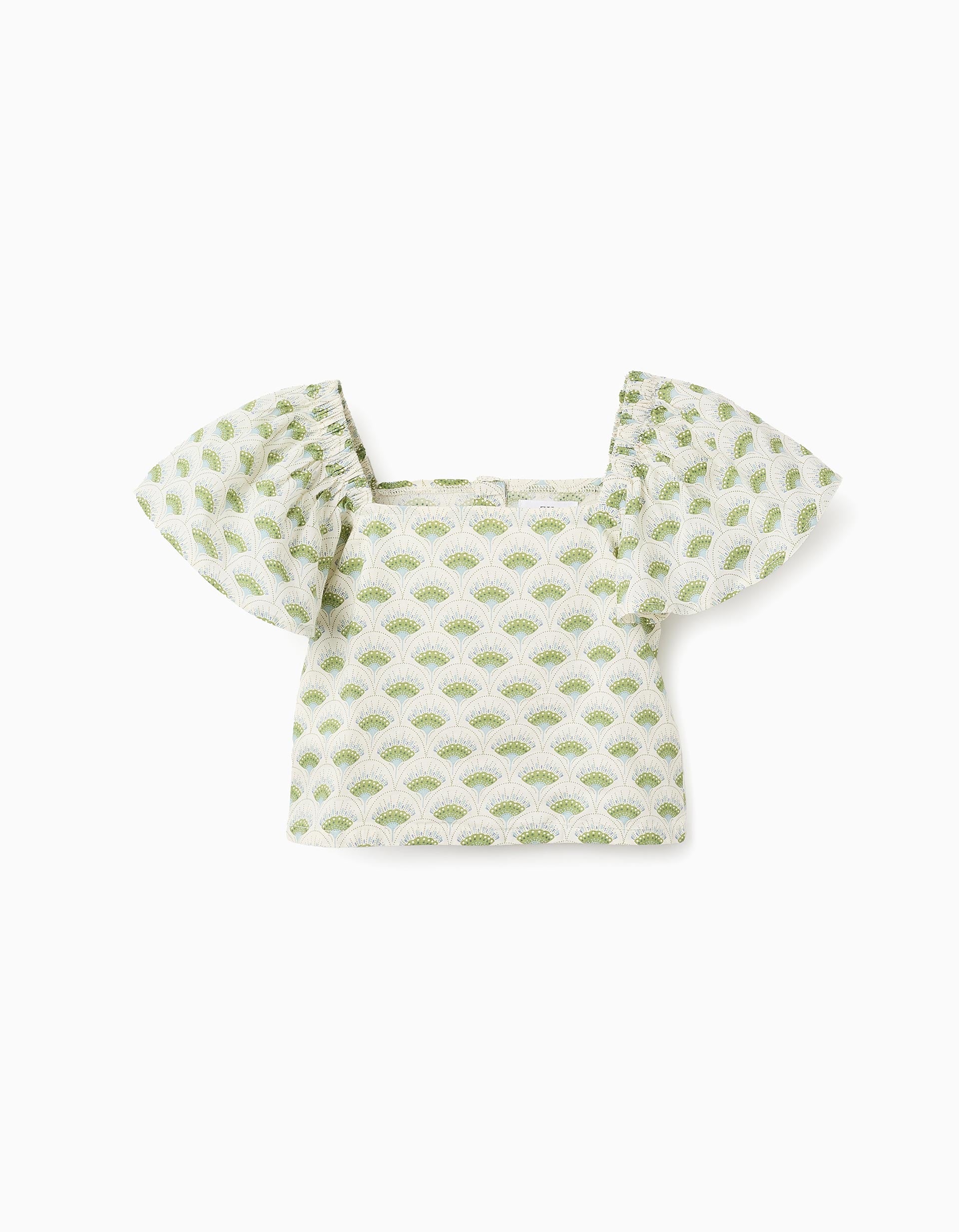 Top Floral con Mangas de Mariposa para Niña, Blanco/Verde