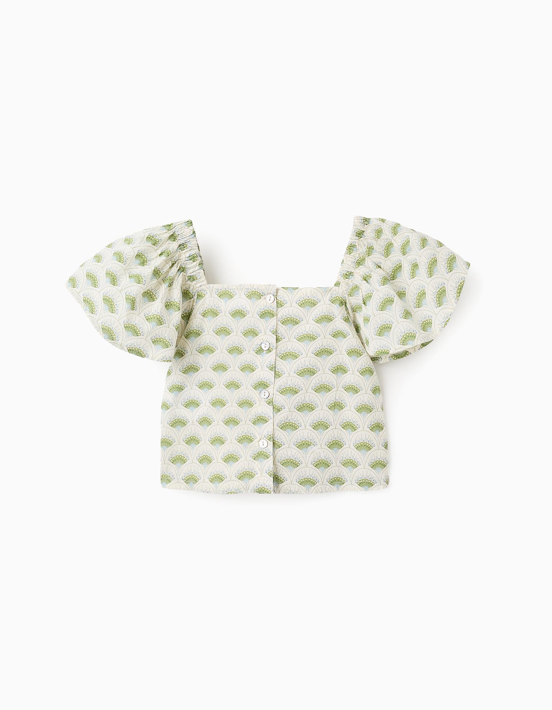 Top Floral con Mangas de Mariposa para Niña, Blanco/Verde