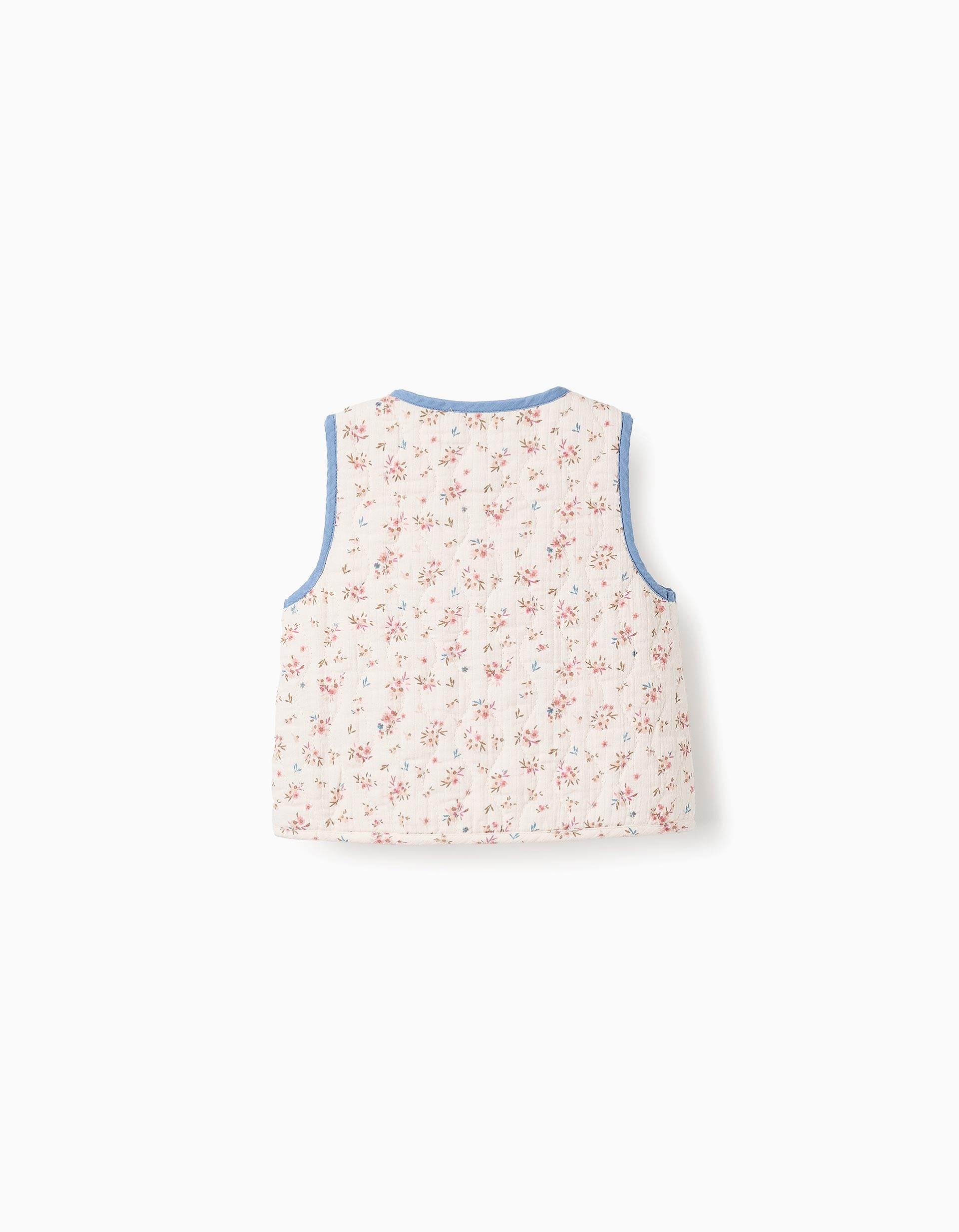 Padded Floral Gilet for Baby Girls, Beige/Blue