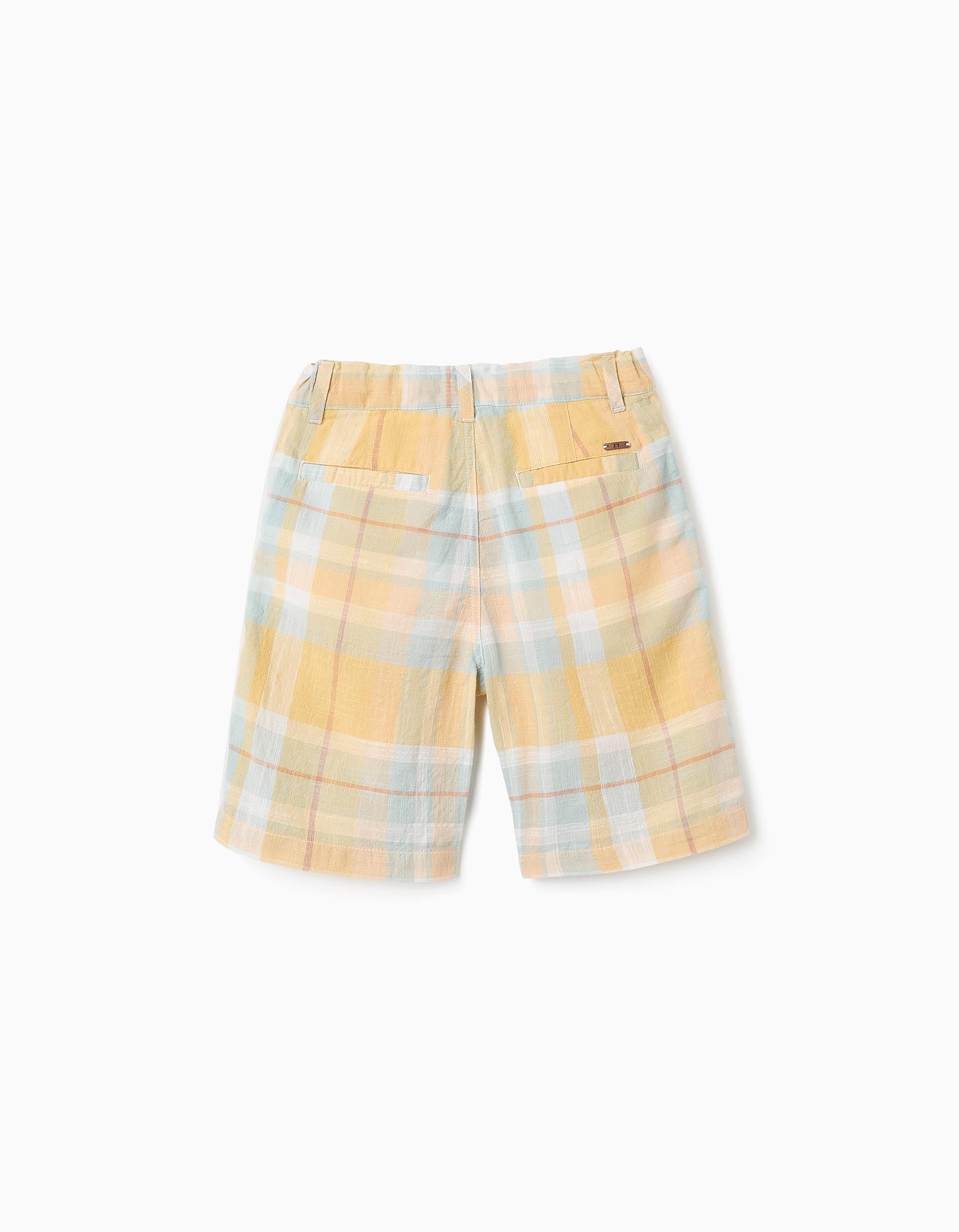 Cotton Checked Shorts for Boys 'B&S', Yellow