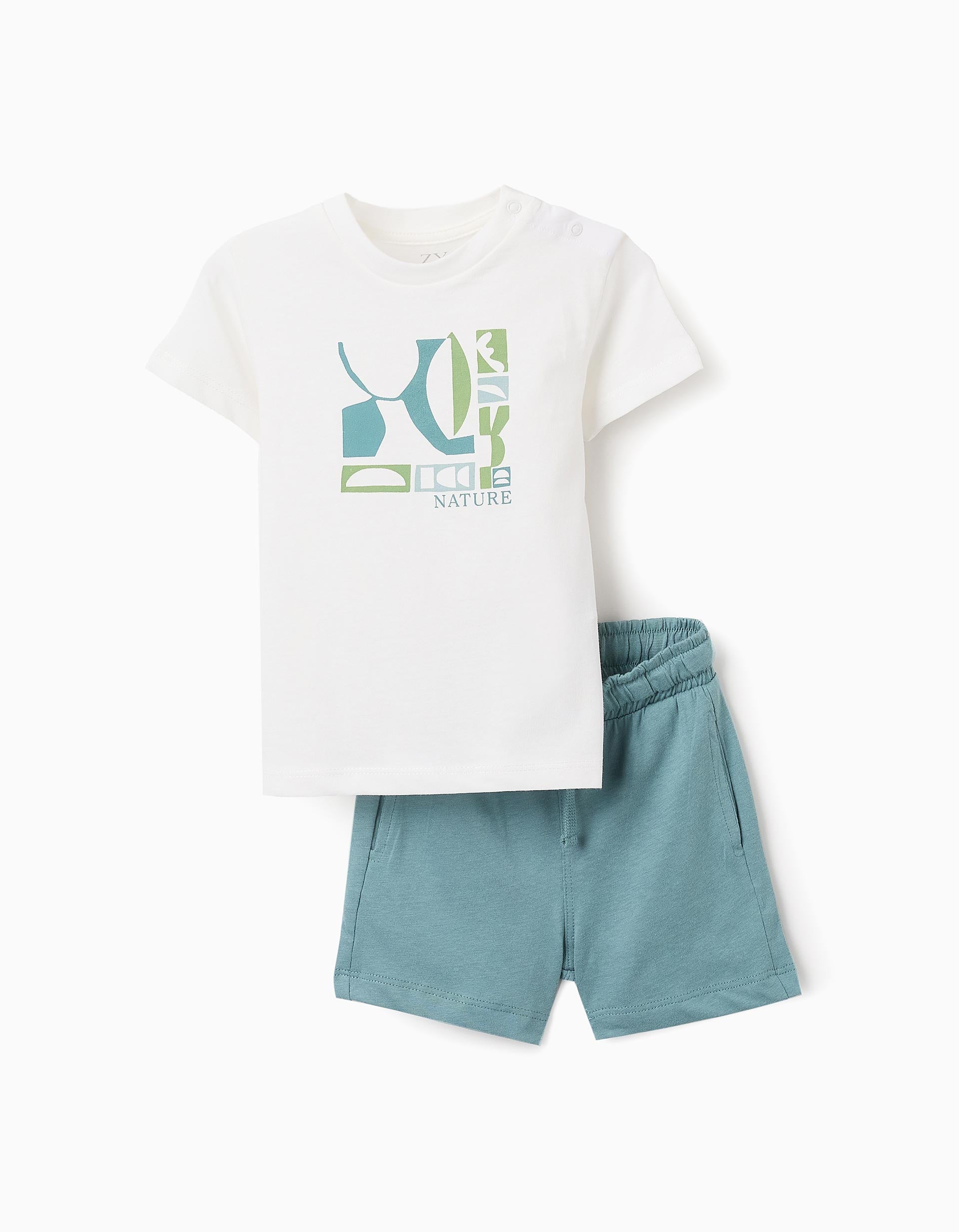 Ensemble T-shirt + Short pour Bébé Garçon 'Nature', Blanc/Vert