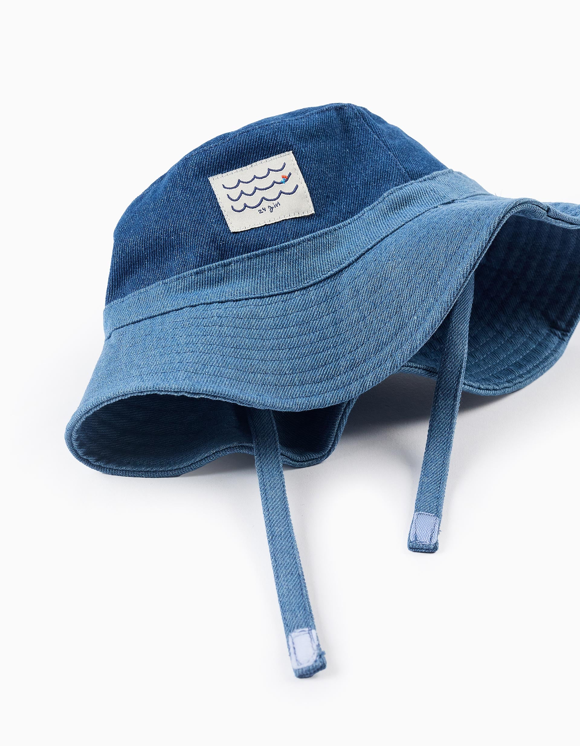 Dual-Fabric Denim Hat for Baby and Boys, Blue