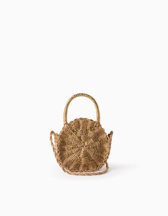 Bolso Bandolera de Paja para Niña, Beige/Dorado