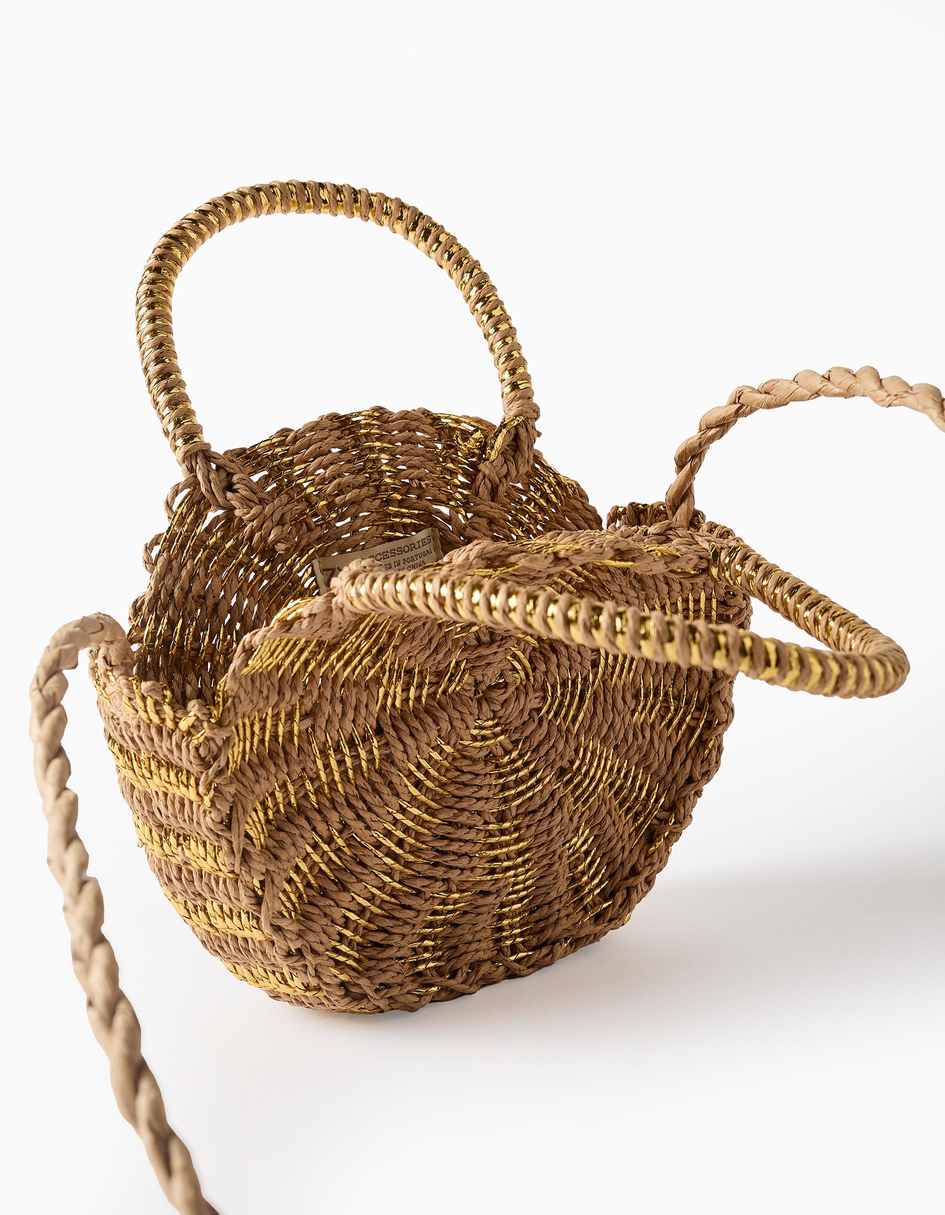 Bolsa de Palha a Tiracolo para Menina, Bege/Dourado