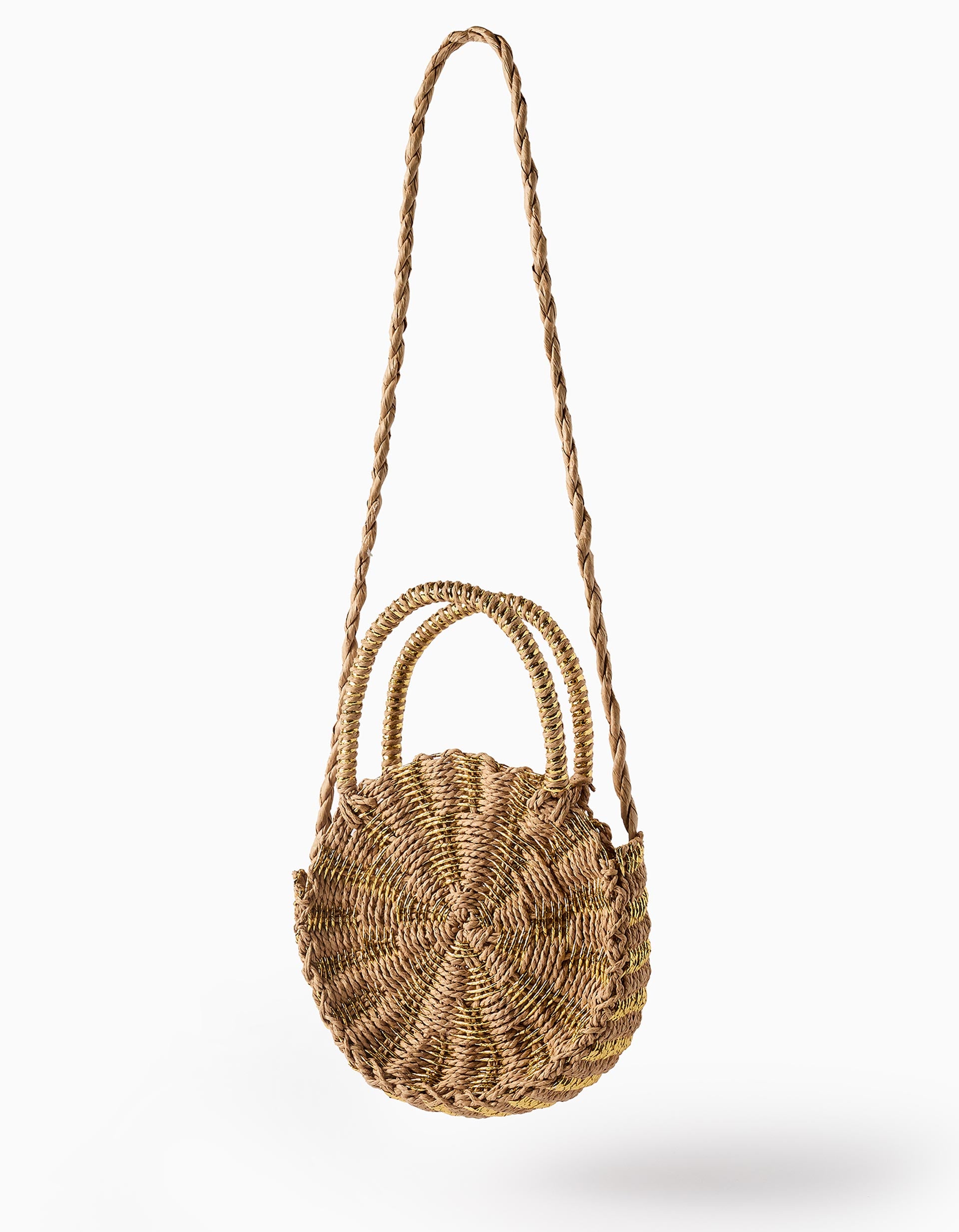 Bolsa de Palha a Tiracolo para Menina, Bege/Dourado