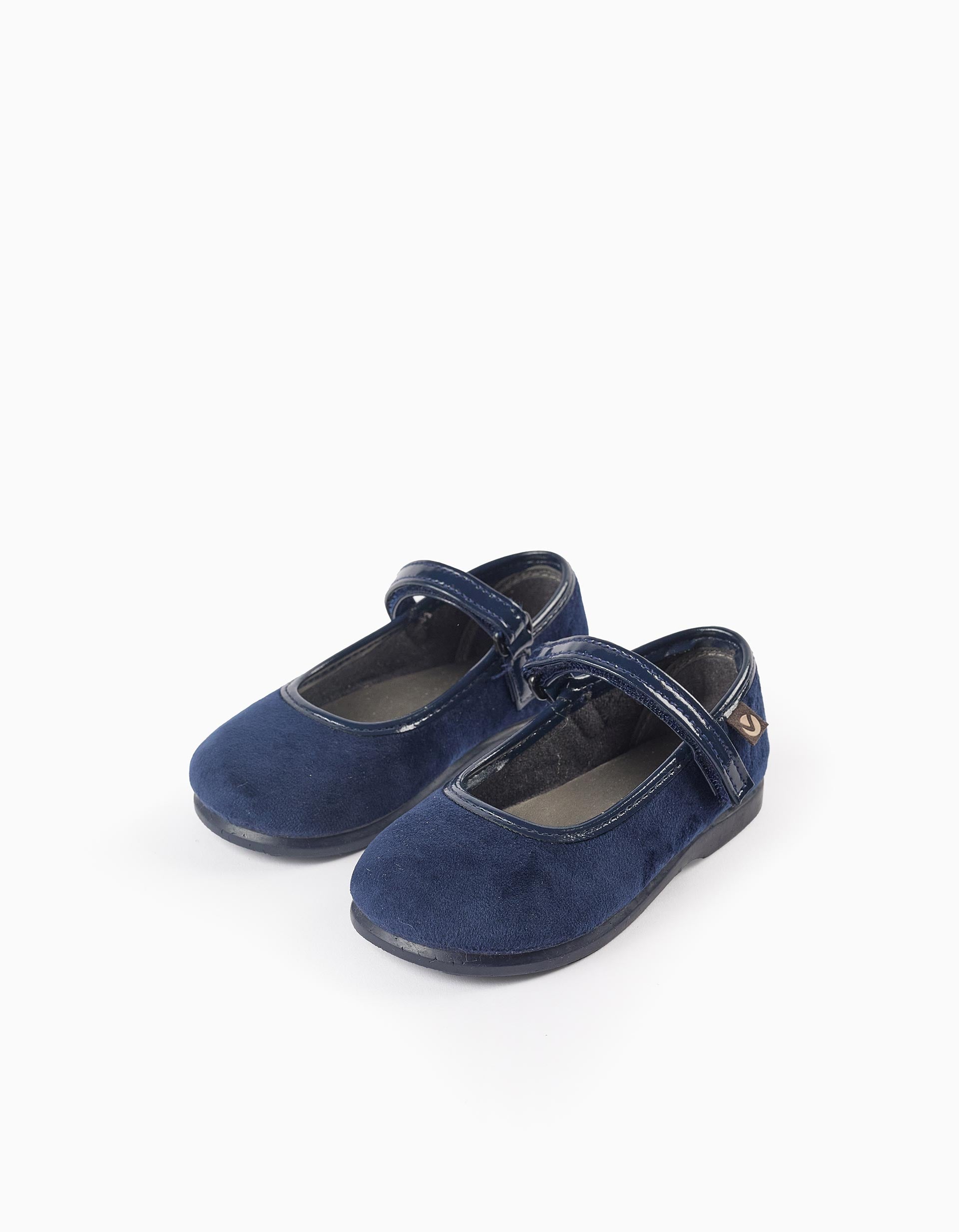 Velvet Ballerina Flats for Babies and Girls 'Victoria Alba', Dark Blue