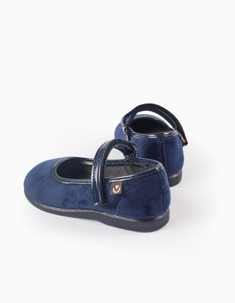 Velvet Ballerina Flats for Babies and Girls 'Victoria Alba', Dark Blue