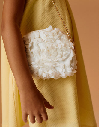 Sac Bandoulière avec Effet de Fleurs pour Fille, Blanc/Doré