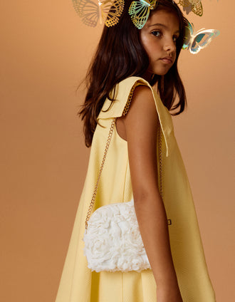 Sac Bandoulière avec Effet de Fleurs pour Fille, Blanc/Doré