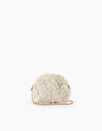 Sac Bandoulière avec Effet de Fleurs pour Fille, Blanc/Doré