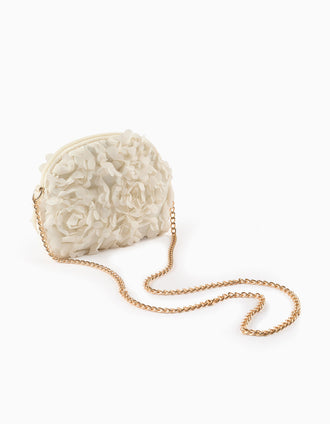 Sac Bandoulière avec Effet de Fleurs pour Fille, Blanc/Doré