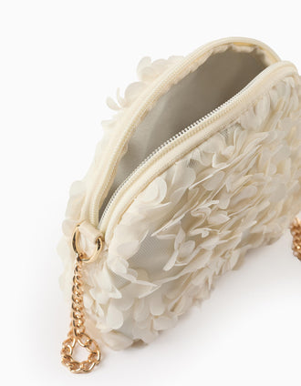 Sac Bandoulière avec Effet de Fleurs pour Fille, Blanc/Doré