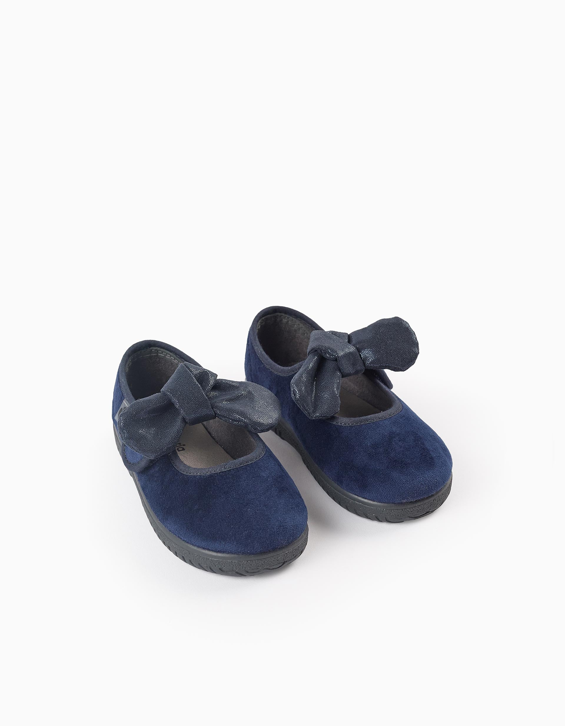 Velvet Ballerina Flats with Bow for Babies and Girls 'Victoria Ojalá', Blue