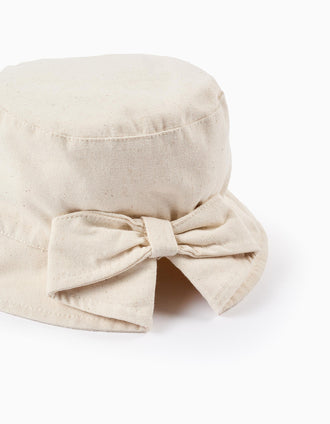 Chapéu Imitação de Linho com Lacinho para Bebé Menina, Bege