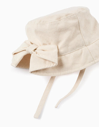 Chapéu Imitação de Linho com Lacinho para Bebé Menina, Bege
