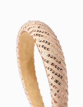 Headband with Sequins for Babies and Girls, Beige/Pink Gold